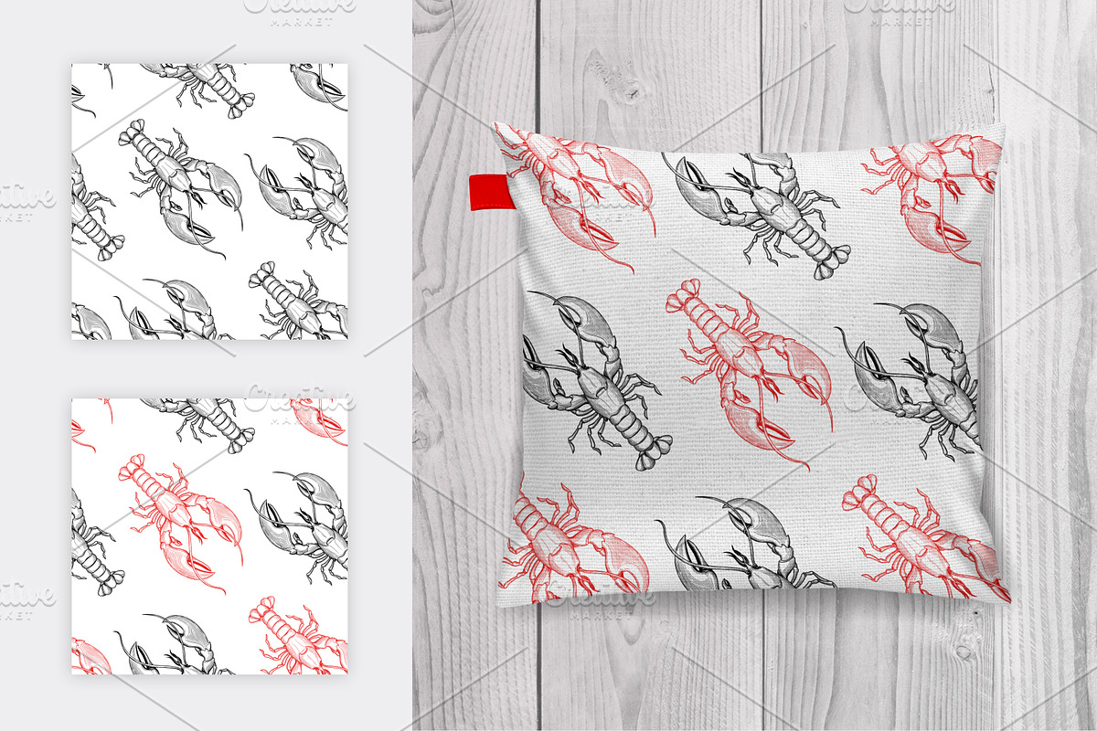 Seafood. Shrimp and lobster., an Animal Illustration by VitalinaGofman (Photo 5 of 13)