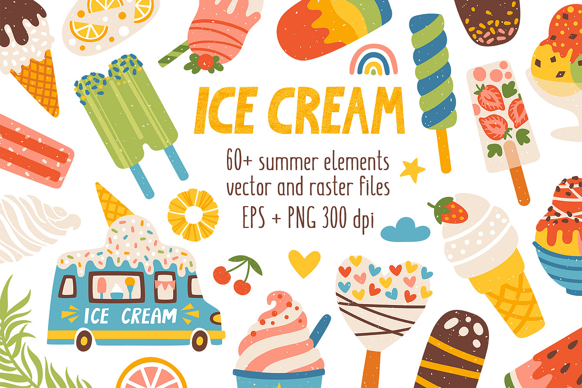 Ice Cream. Sweet summer clipart., a Decorative Illustration by MagicForestory (Photo 1 of 5)