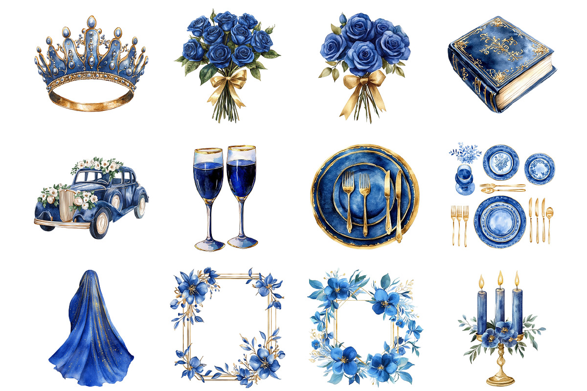 Blue Royal Wedding Clipart, an Illustration by Design Market (Photo 3 of 4)