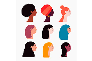 Beautiful diverse women, girls faces, an Illustration by sceptical cactus