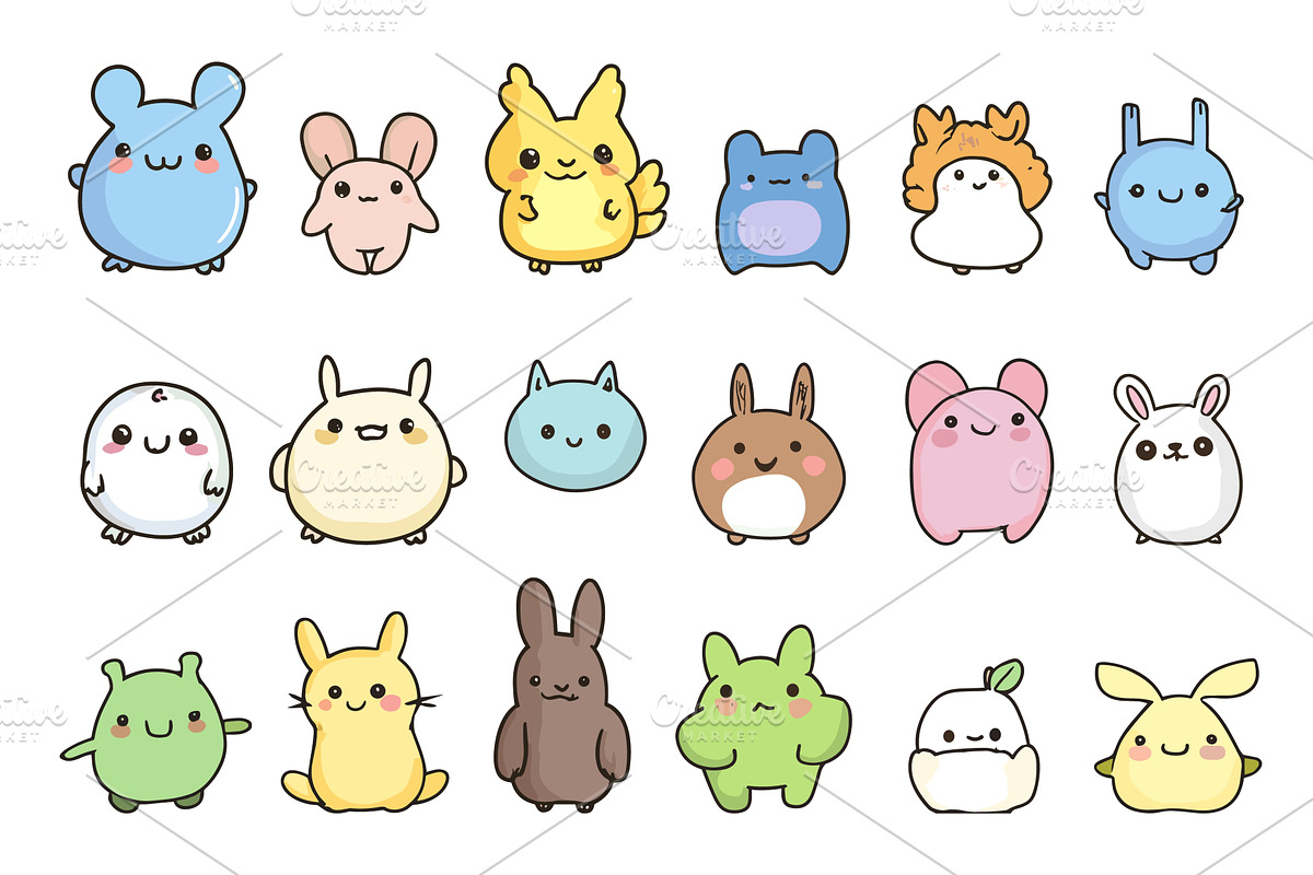 Kawaii doodle creatures. Abstract, an Animal Illustration by Valerie Bodnar