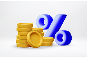 3D Stack of gold coins beside blue