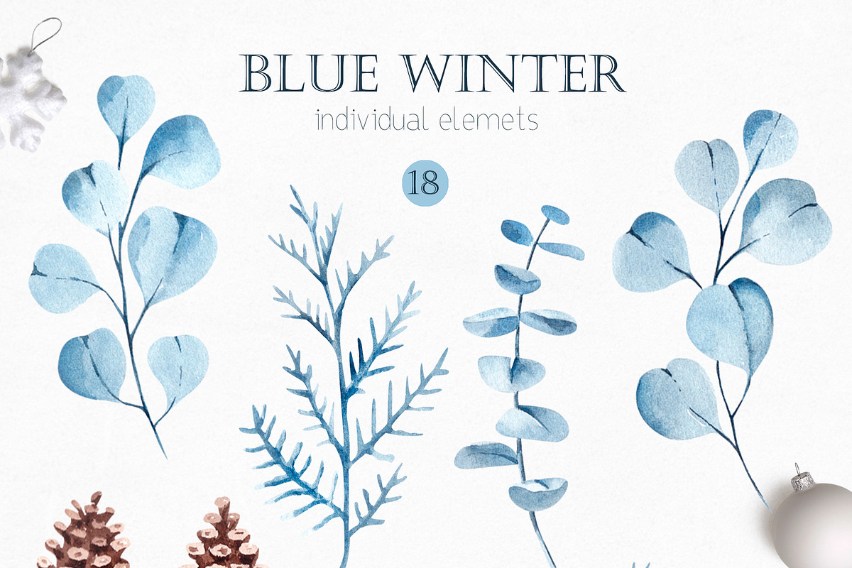 Watercolor Blue Winter Clipart, an Illustration by YuliyaArtGarden (Photo 2 of 9)