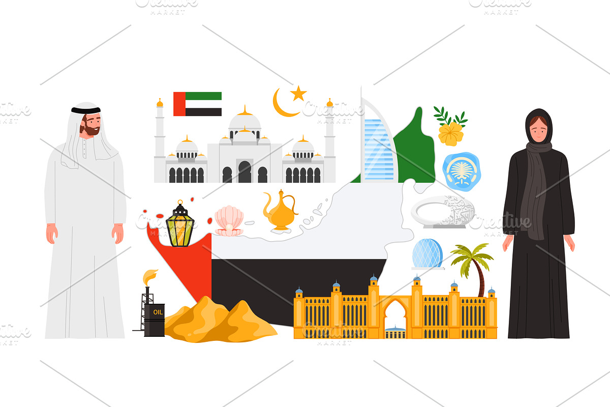 UAE culture elements and landmarks, an Object Illustration by Flashvector