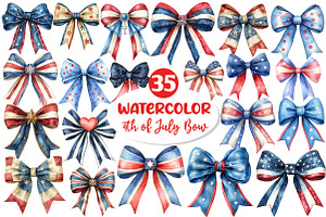 4th of July Bow Sublimation Clipart, an Illustration by Dream Creation