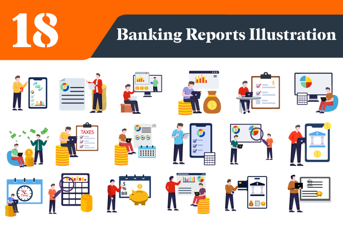 Banking Reports Illustrations Bundle, a Work Illustration by EllaMaiyaali (Photo 3 of 3)