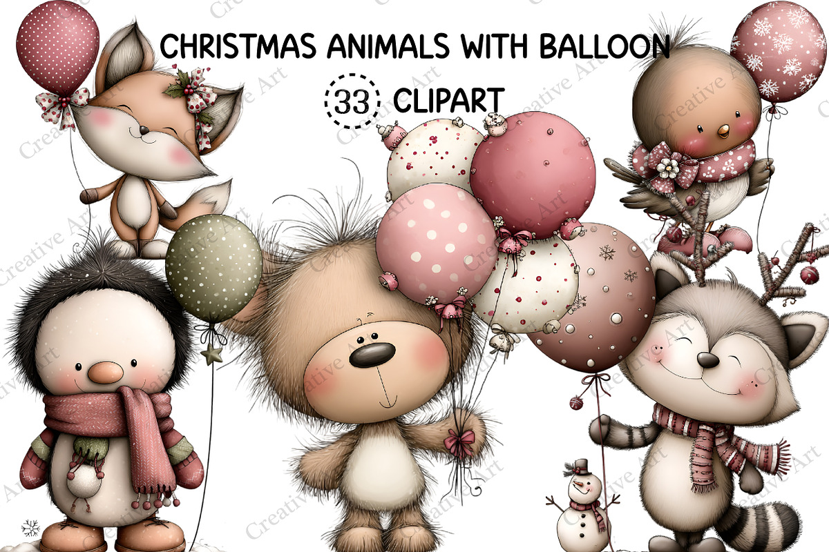 Christmas Animals With Balloon, an Illustration by Creative Art (Photo 1 of 10)