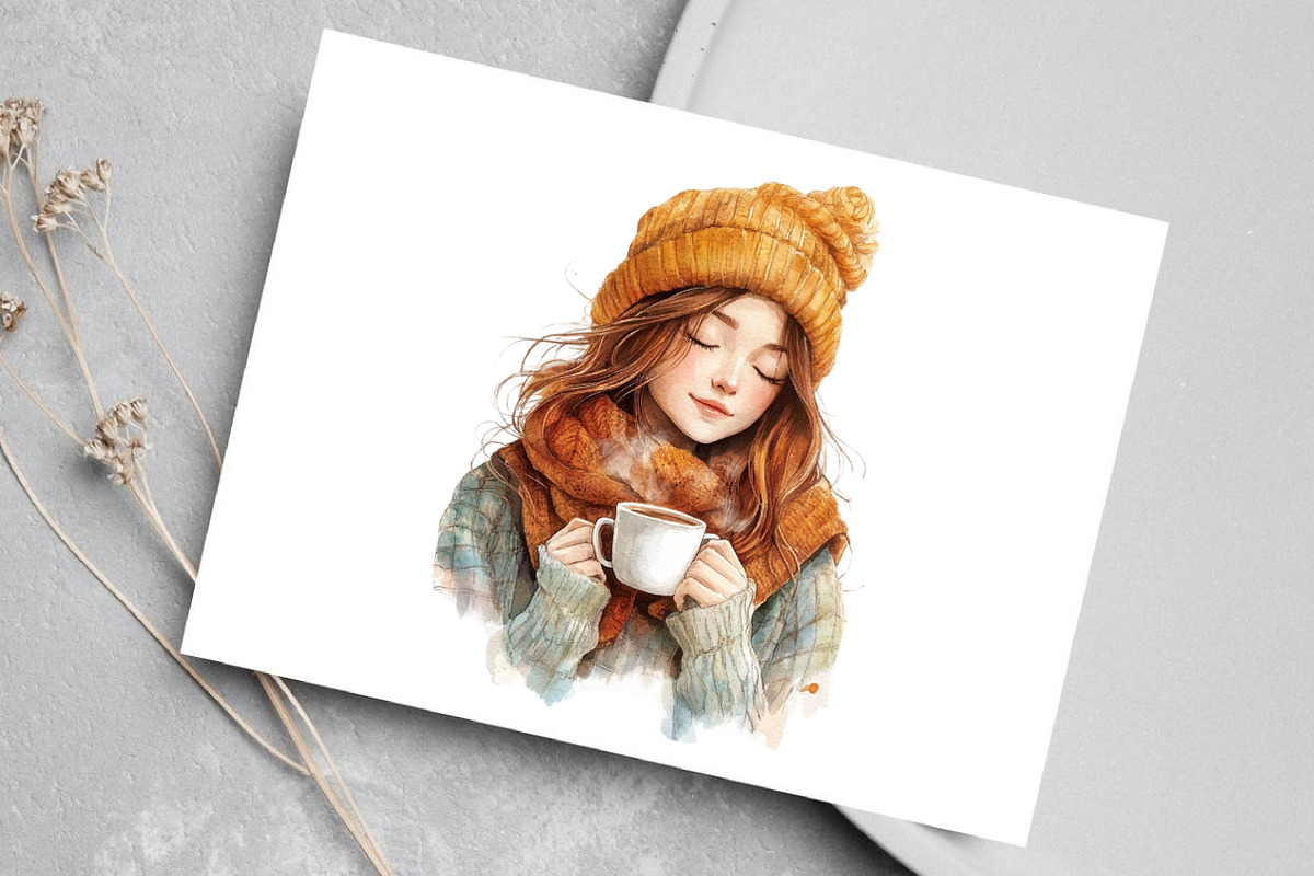 Autumn Coffee Girl Clipart, an Icon by Canvas Craft (Photo 4 of 7)
