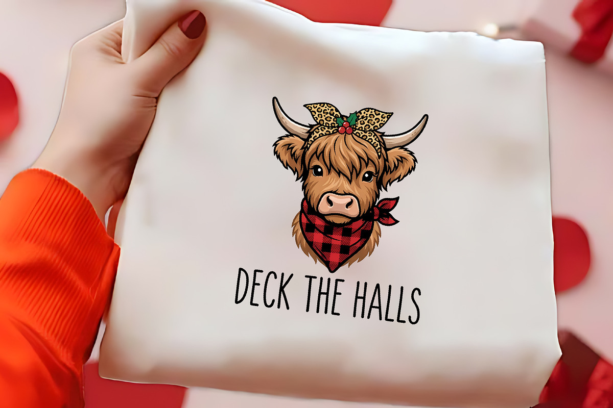 Deck The Halls Highland Cow PNG Art, a Seasonal Illustration by CrexoraLab (Photo 2 of 4)