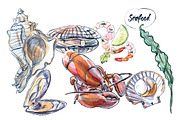 Watercolor shellfish set, an Animal Illustration by miminoshka (Thumbnail 2 of 7)