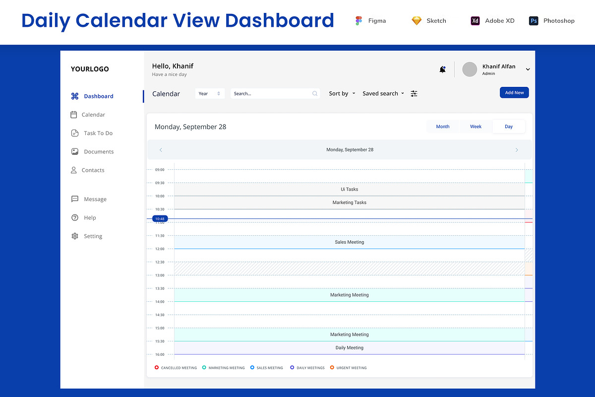 Daily Calendar & Plan Task Dashboard, an App Template by nagaredesignstudio