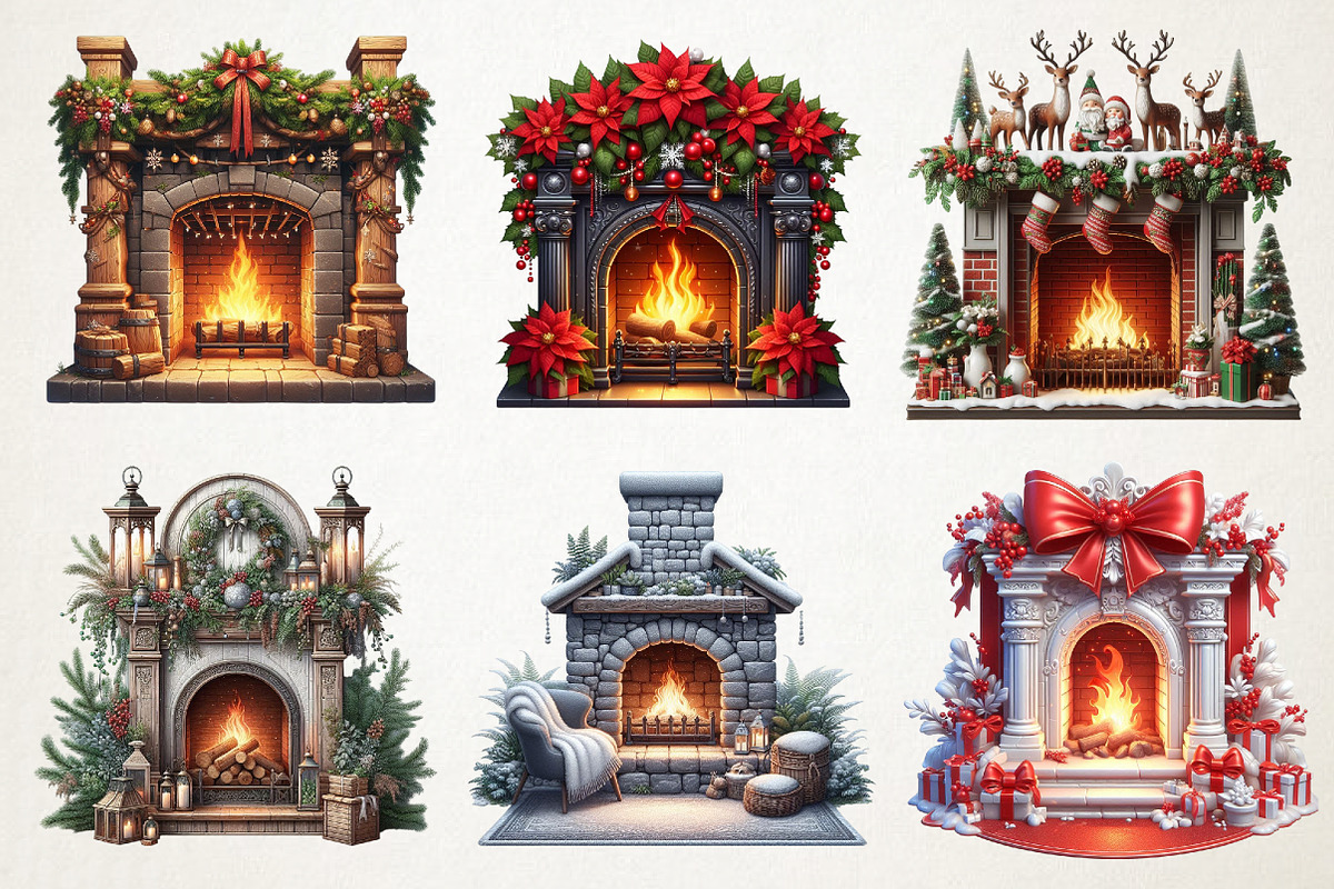 Cozy Fireplace Christmas Clipart, an Illustration by RobertsArt (Photo 5 of 7)