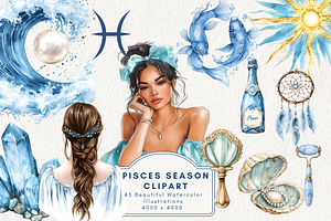 Pisces Season Clipart, an Illustration by NadiaTheronArt