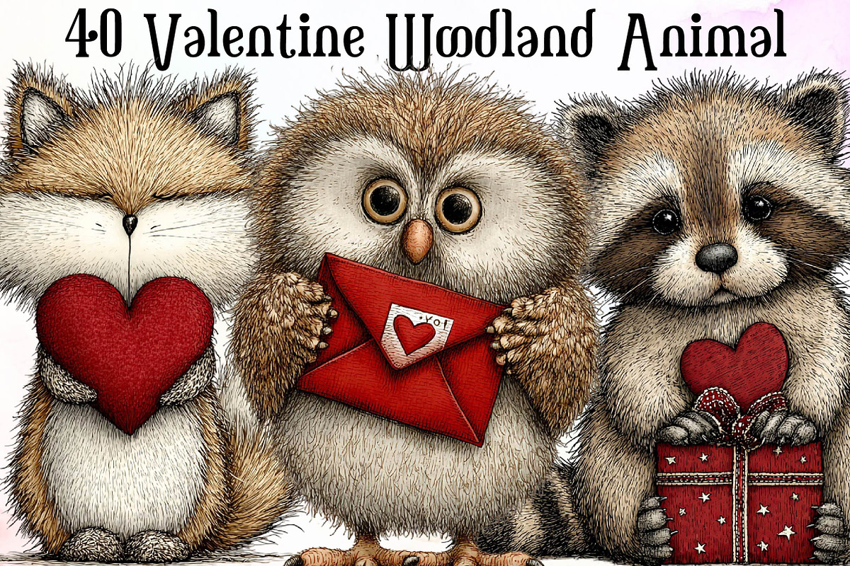 Valentine Woodland Animal Clipart, an Illustration by Sublimation Artist (Photo 1 of 6)