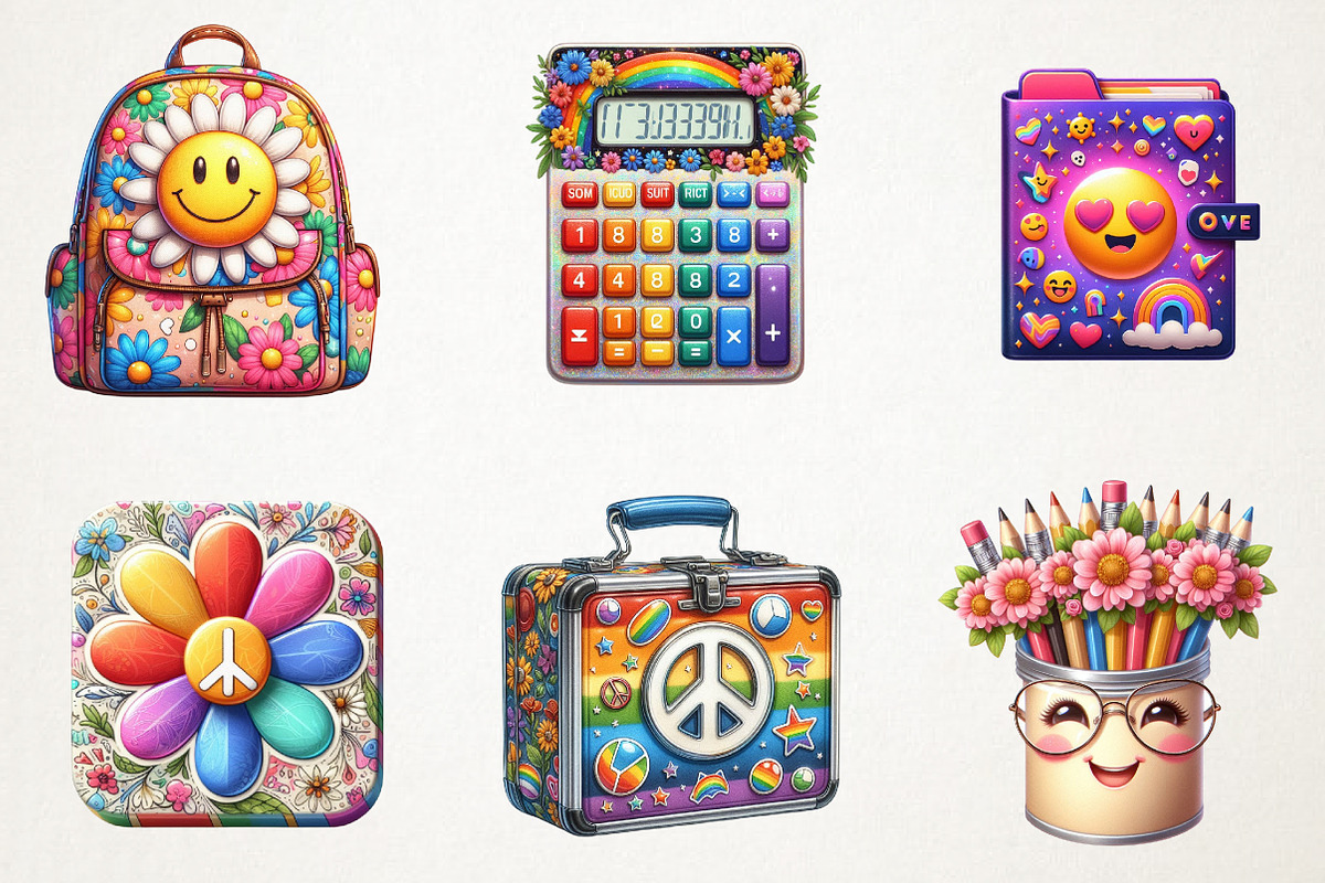 Groovy School Clipart Bundle, Retro, an Illustration by RobertsArt (Photo 3 of 7)