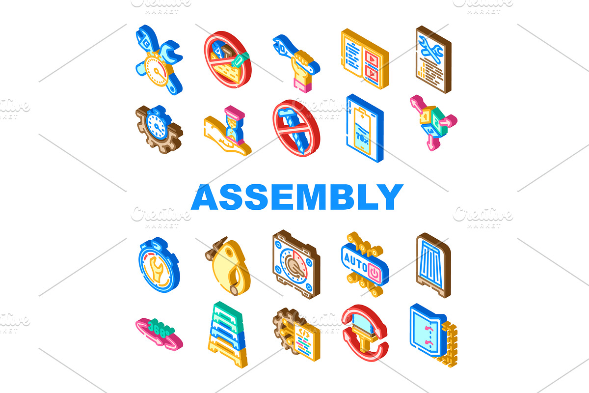 assembly setup product icons set, a Technology Illustration by pikepicture