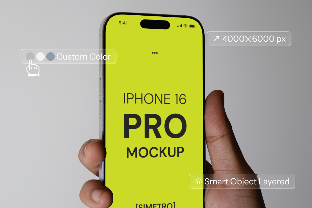 IPhone 16 Pro Max Mockup - VOL, an iPhone Mockup by Simetrica Labs (Photo 2 of 4)