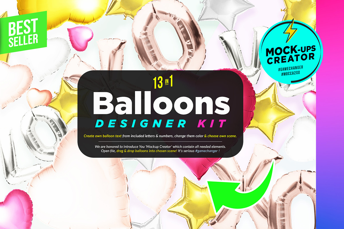 Balloons Designer Kit Mock-upd, a Household Mockup by Mocca Mockups Store (Photo 1 of 6)