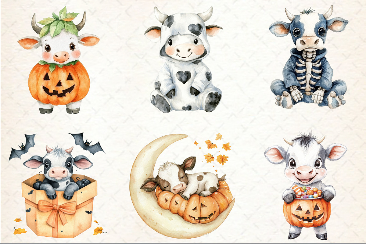 Cute Baby Cow Halloween Clipart, a Seasonal Illustration by Rose Art (Photo 3 of 7)