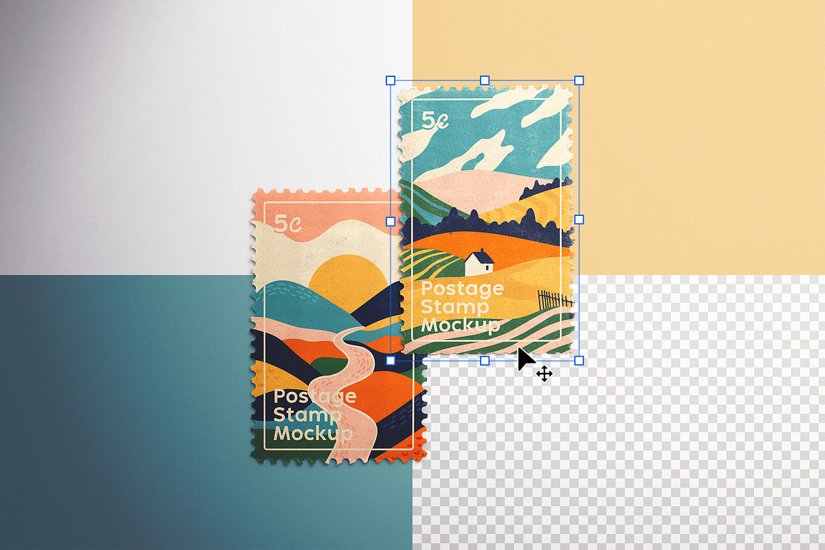 Postage Stamp Pair Mockup, an Advertising Mockup by Custom Scene (Photo 4 of 11)