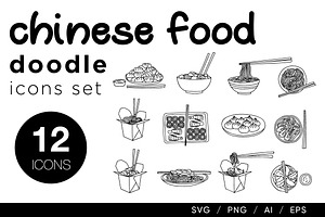 Chinese Food Doodle Icons Set