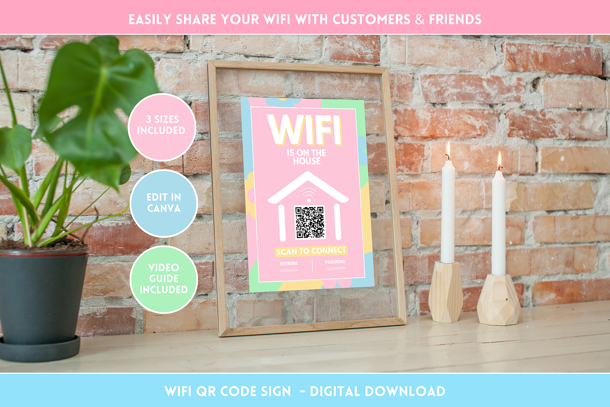 Pastel WiFi QR Code Sign, a Stationery Template by SunshineStudioBoutique (Photo 9 of 10)