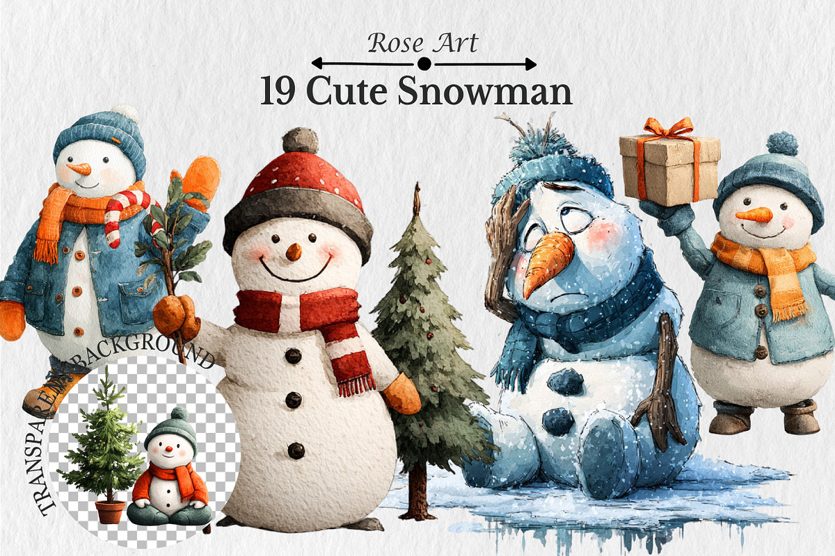 Hand Drawn Style Cartoon Snowman, a Seasonal Illustration by Rose Art (Photo 1 of 4)