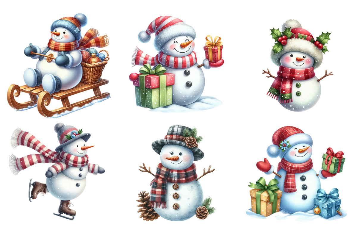 Snowman Winter Clipart Bundle, an Illustration by SinaCreation (Photo 4 of 7)