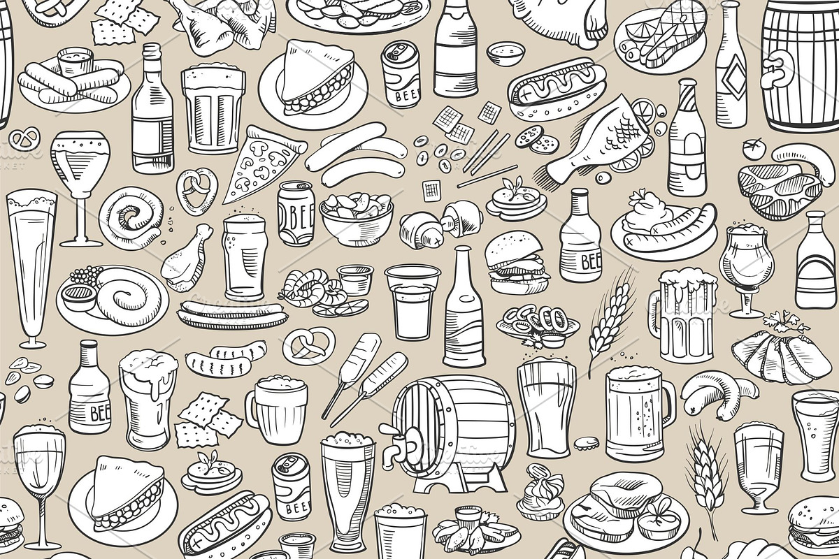Pub Foods&Drinks | Doodle Vector, a Pattern Graphic by Red Spruce's Vector Shop (Photo 6 of 11)