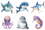 Adorable Ocean Animals Collection, an Illustration by Pixels.Craft (Thumbnail 4 of 6)