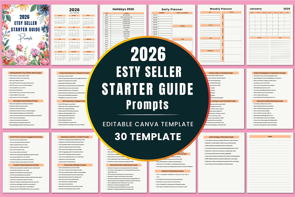 2026 Etsy Seller StarterGuide Promps, a Stationery Template by Shumaya (Photo 1 of 5)