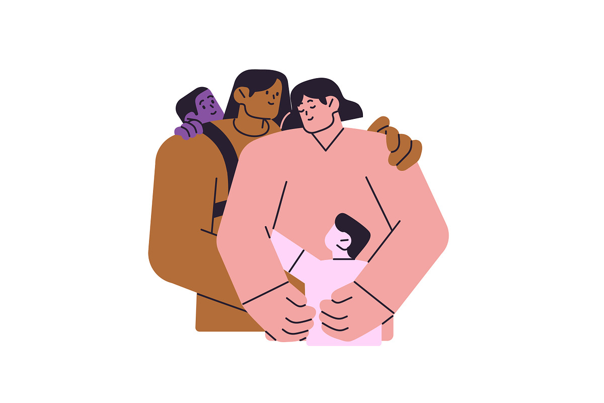 Happy families hugging with kids set, a Person Illustration by PaperTrident (Photo 5 of 10)