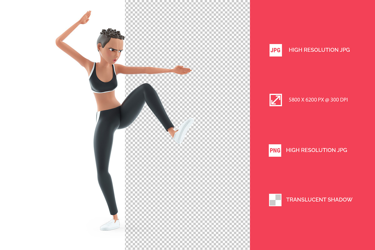 3D Sporty Character Woman Karate Pos, a Person Illustration by 3DMask