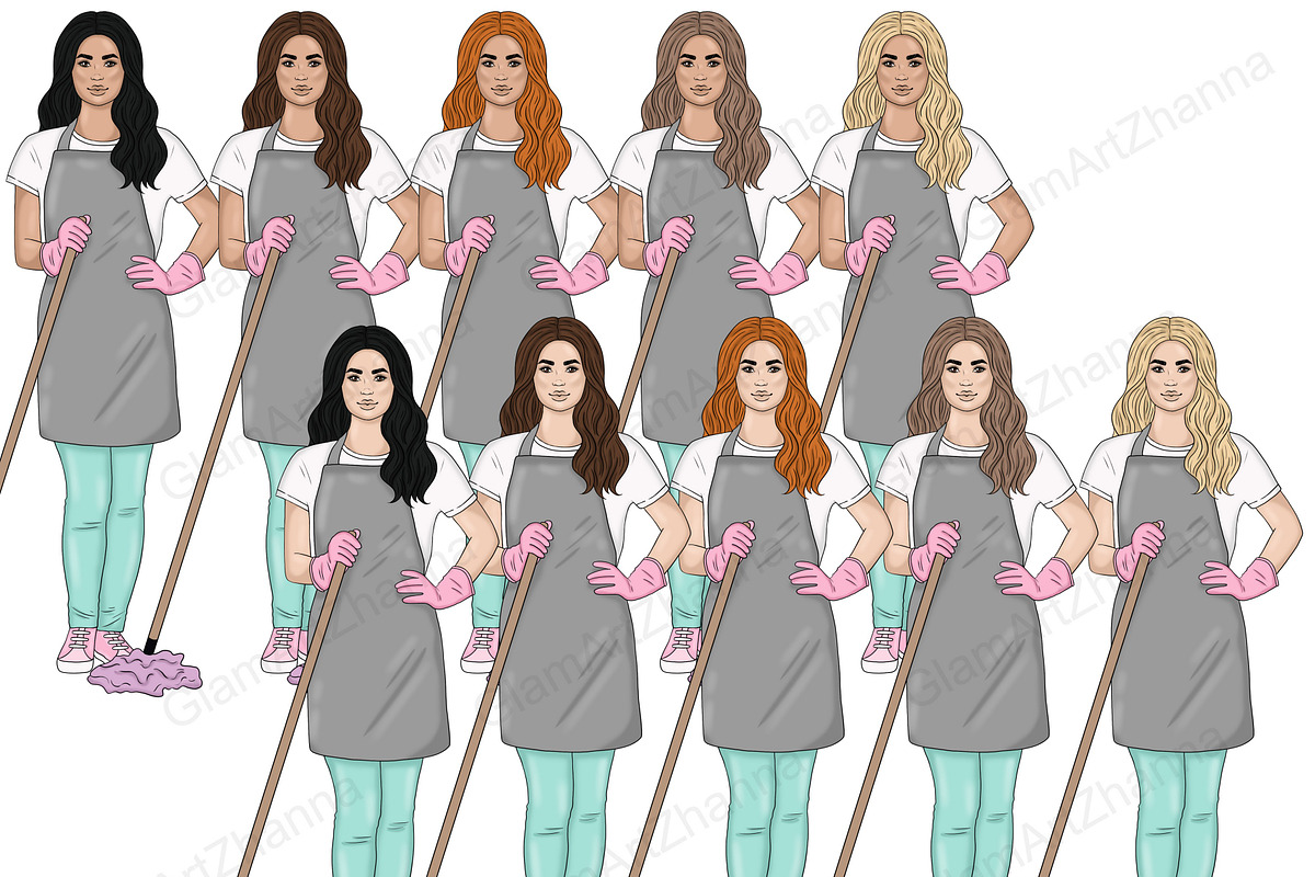 Cleaning Girls Clipart, a Person Illustration by GlamArtZhanna (Photo 4 of 7)
