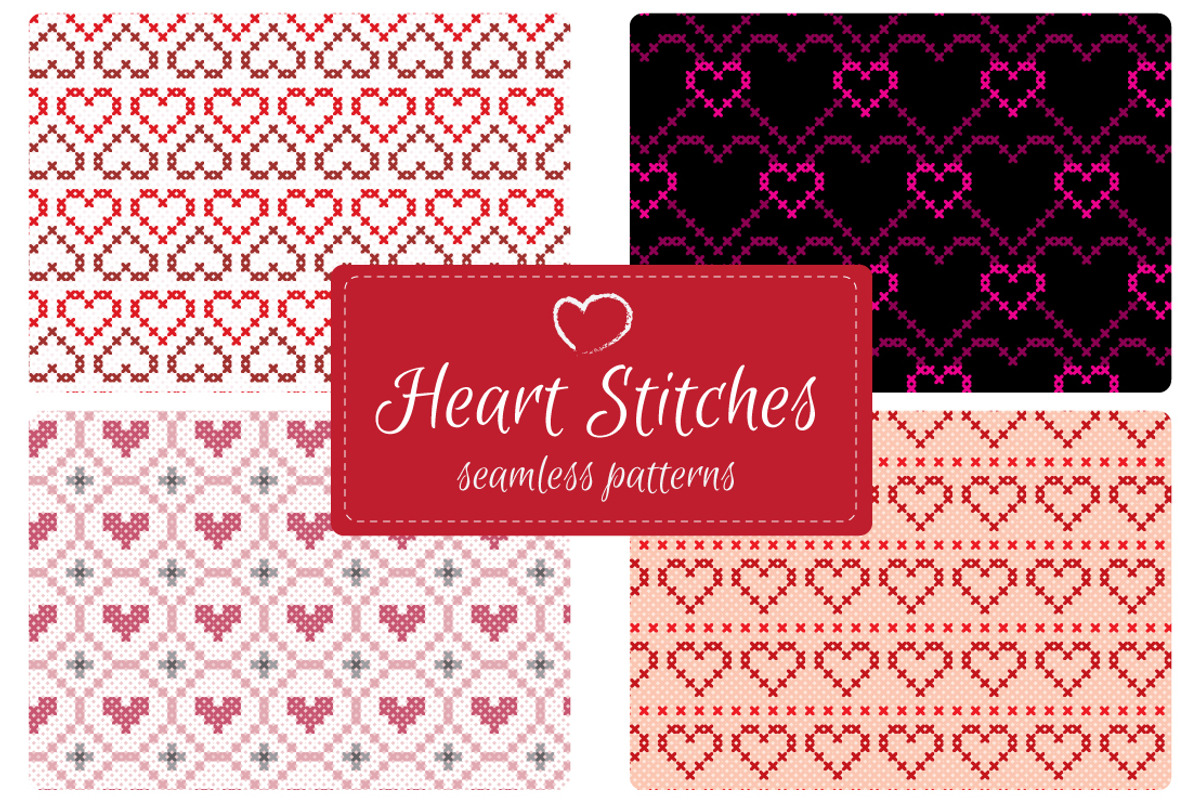 Stitch Hearts Seamless Patterns Set1, a Pattern Graphic by Aenyeth (Photo 1 of 5)