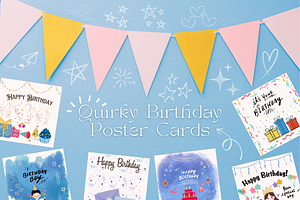 Quirky Birthday Poster Cards - Canva, an Invitation Template by WynterLife Studio