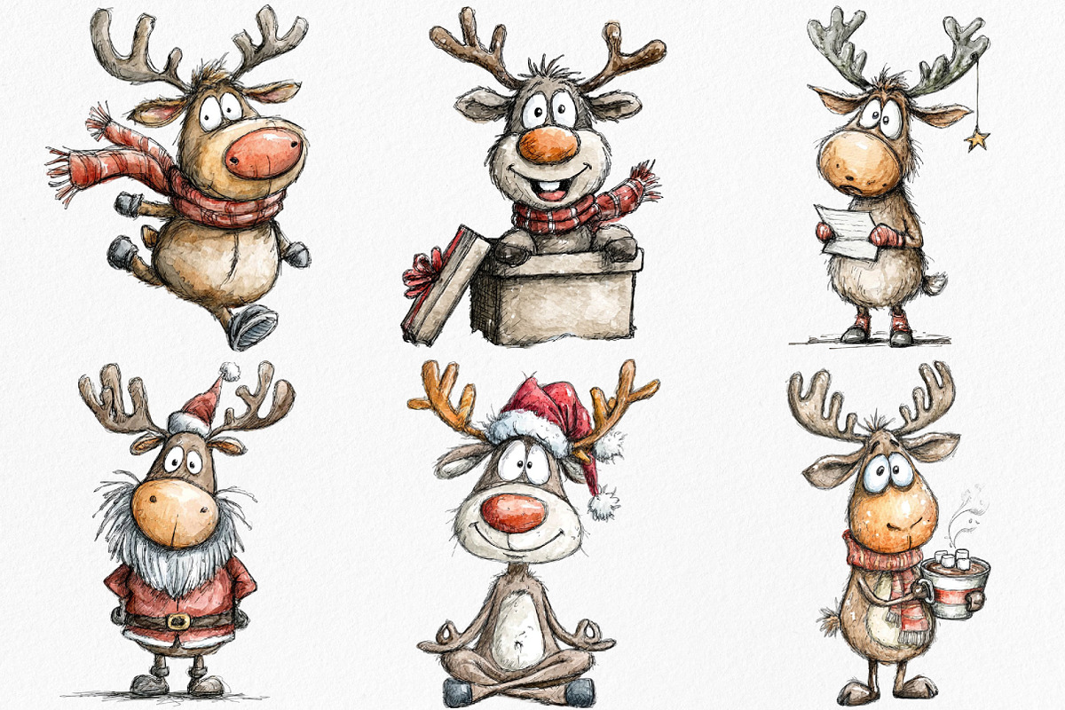 Quirky Funny Christmas Reindeer, an Illustration by Canvas Craft (Photo 4 of 7)