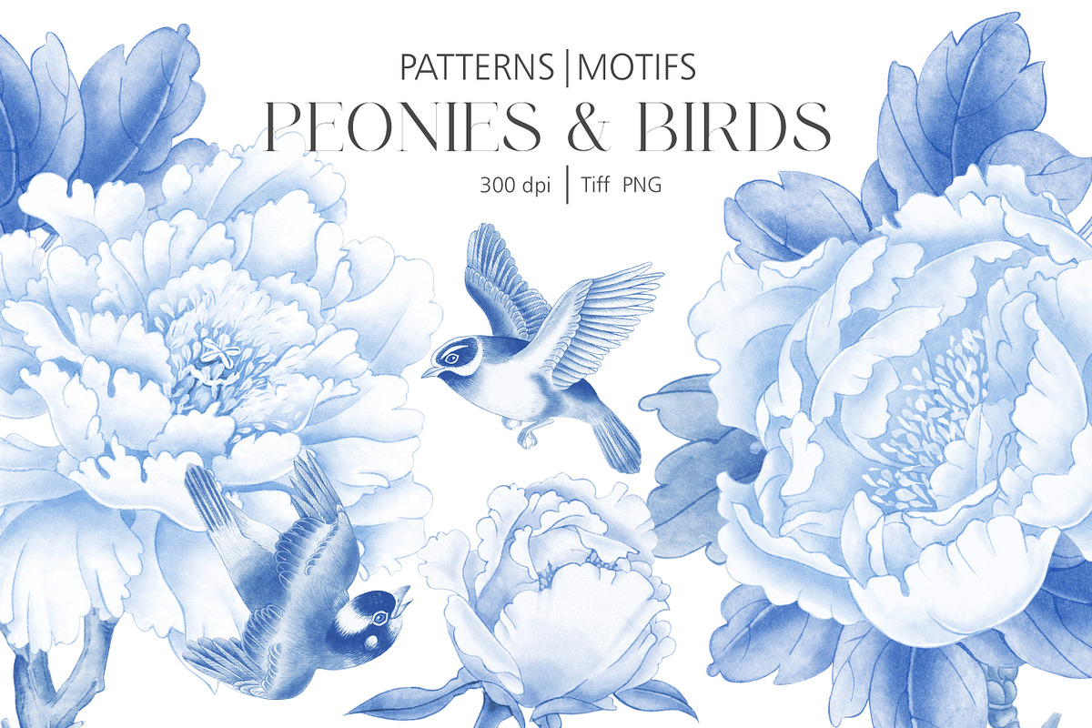 PEONIES AND BIRDS, a Pattern Graphic by Kate Demyanovska (Photo 1 of 10)