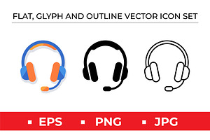 Gaming Headset Icons Vector Set Blue, an Outline Icon by Artonix