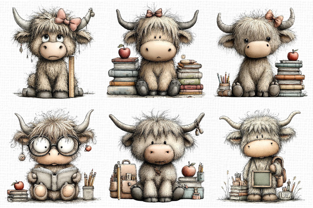 Back to School Highland Cow Clipart, an Animal Illustration by Libby Wishes (Photo 2 of 5)