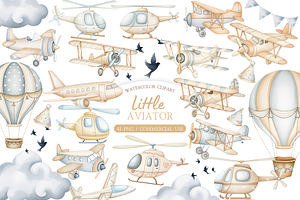 Watercolor Air Transport Clipart, an Illustration by MockupWizard