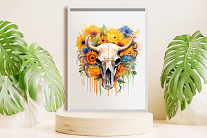 Western Cow Skull Watercolor Clipart