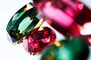 Faceted gemstones creating colorful reflections and brilliant li, a Photo by Studio ANNA