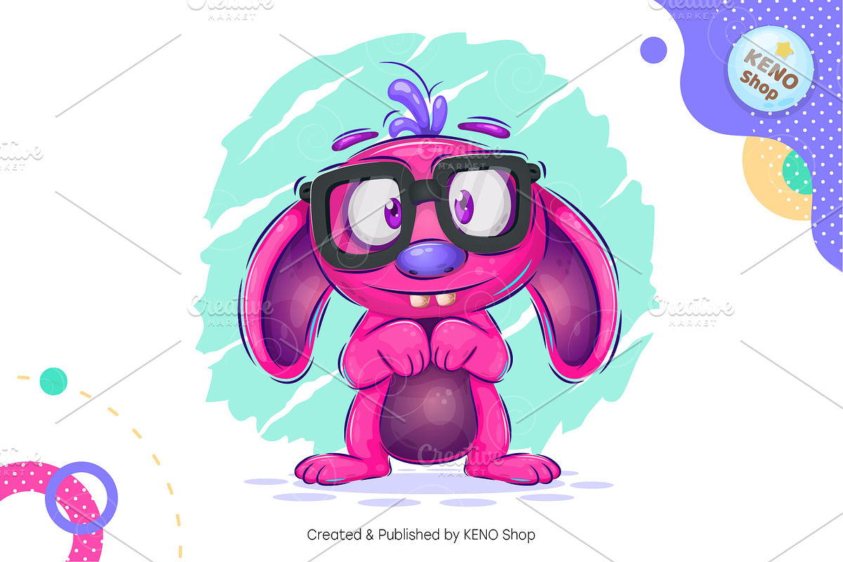 Shy cartoon monster. Tshirt, PNG., an Animal Illustration by KENO Mascots (Photo 2 of 4)