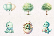 Cute Watercolor Dinosaur Clipart, a Seasonal Illustration by CreationArt (Thumbnail 4 of 7)