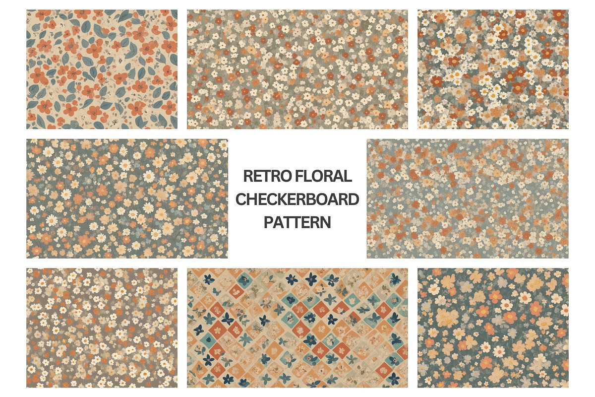 42 Retro Floral Checkerboard Pattern, a Pattern Graphic by adenpinkstore (Photo 1 of 11)
