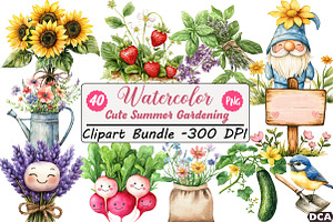Cute Summer Gardening Clipart, an Illustration by DreamCafeArt