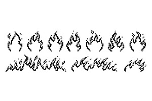 Black fire flames icons. Pixelated