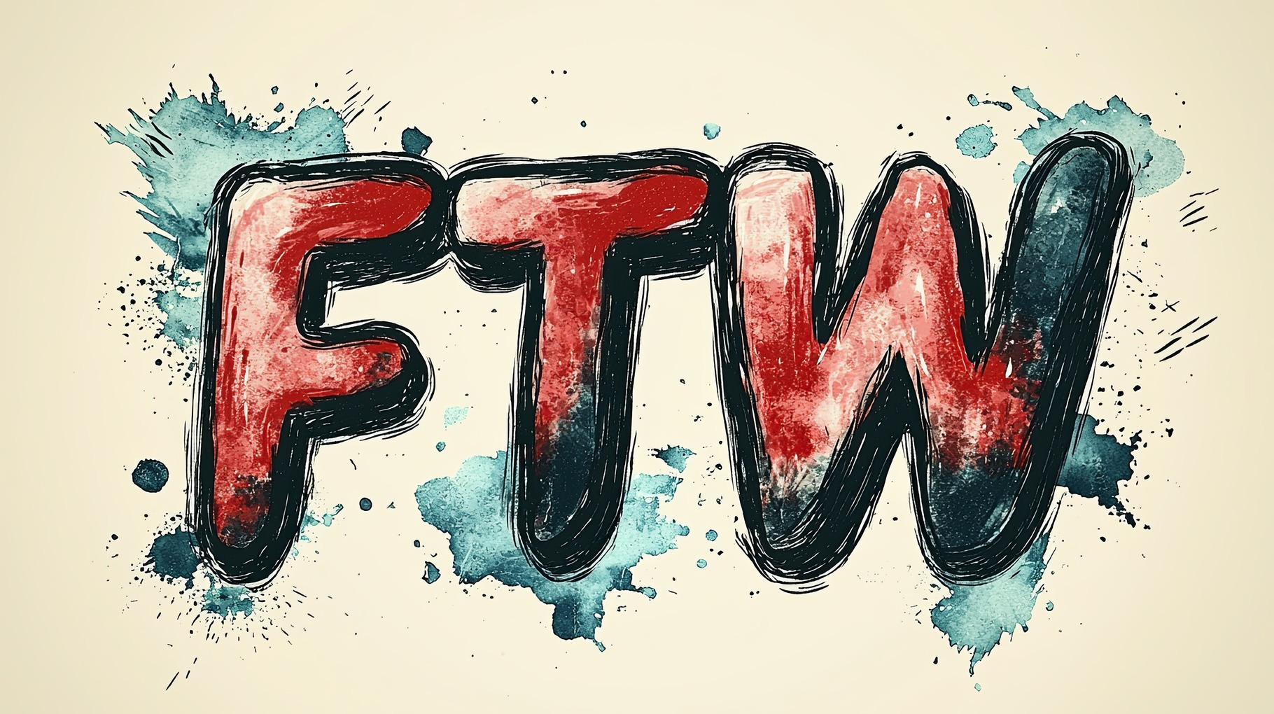 FTW hand drawn lettering with colorful splash background, an ...