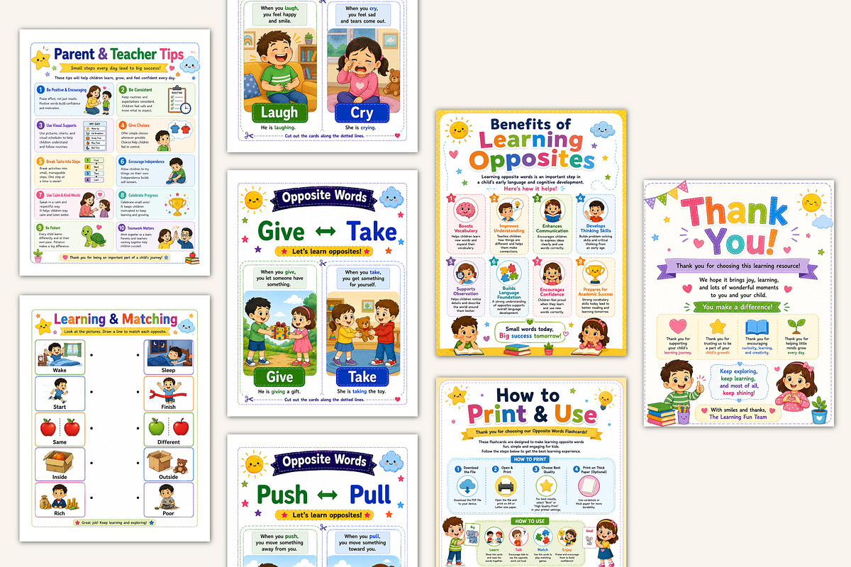 Opposite Words Flashcards, a Stationery Template by Designmela01 (Photo 4 of 5)